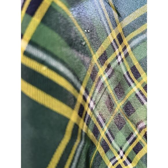 Talbots 100% Silk Scarf Christmas Holly & Tartan Plaid Green Navy 34” Square - Picture 8 of 12